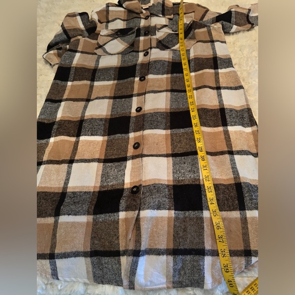 Warm Plaid Long Sleeve Flannel Dress Polyester Thick Material Brown Black Size L - Picture 11 of 16